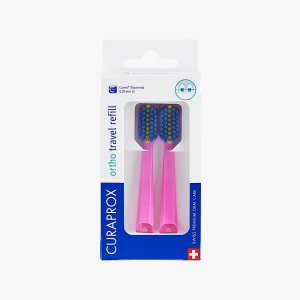 Ortho Travel Set spare brush head. Pink. 2 pcs